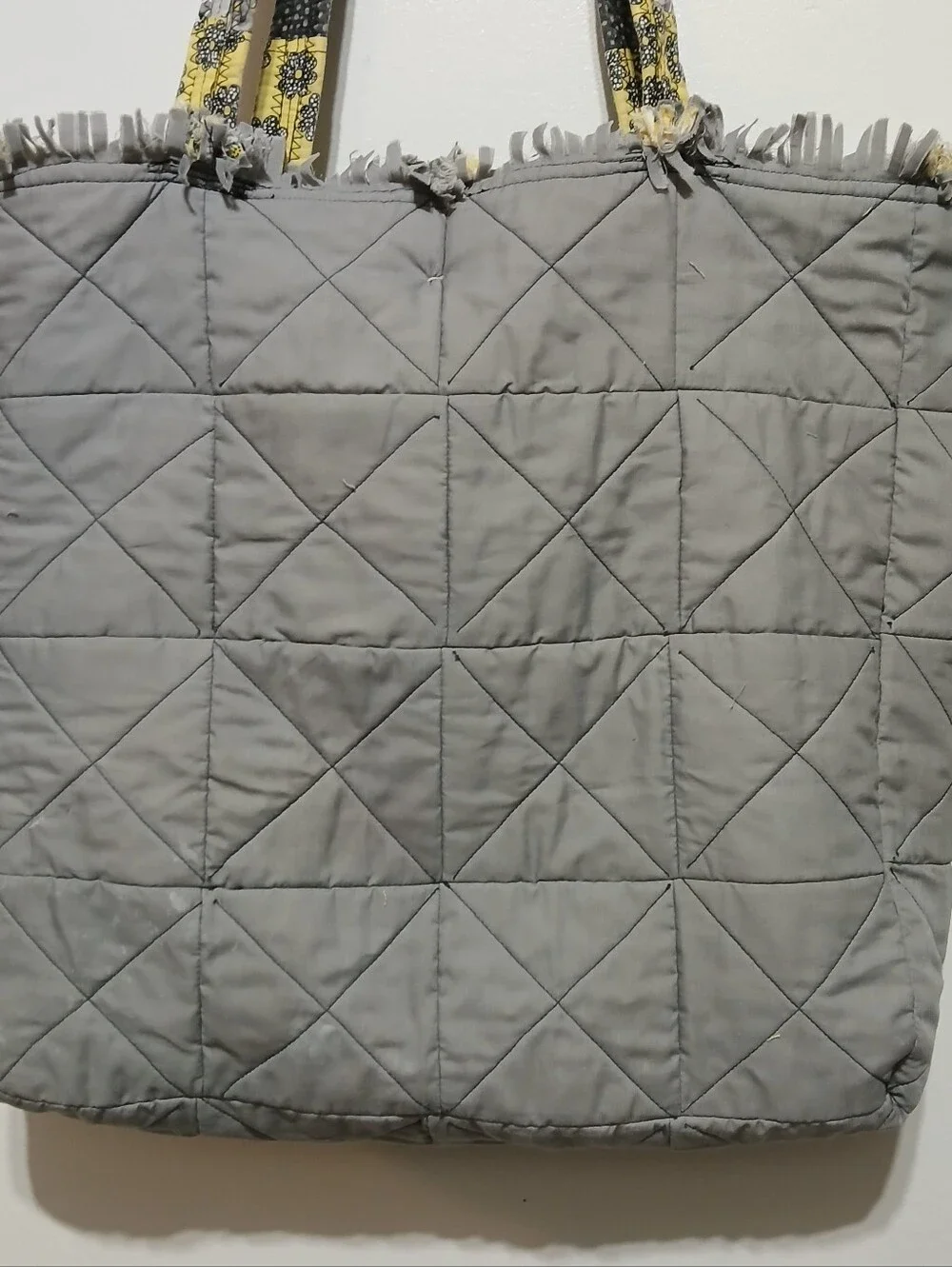 Handmade Quilted Bag Large With Button Closure Yellow Gray‎ And Black